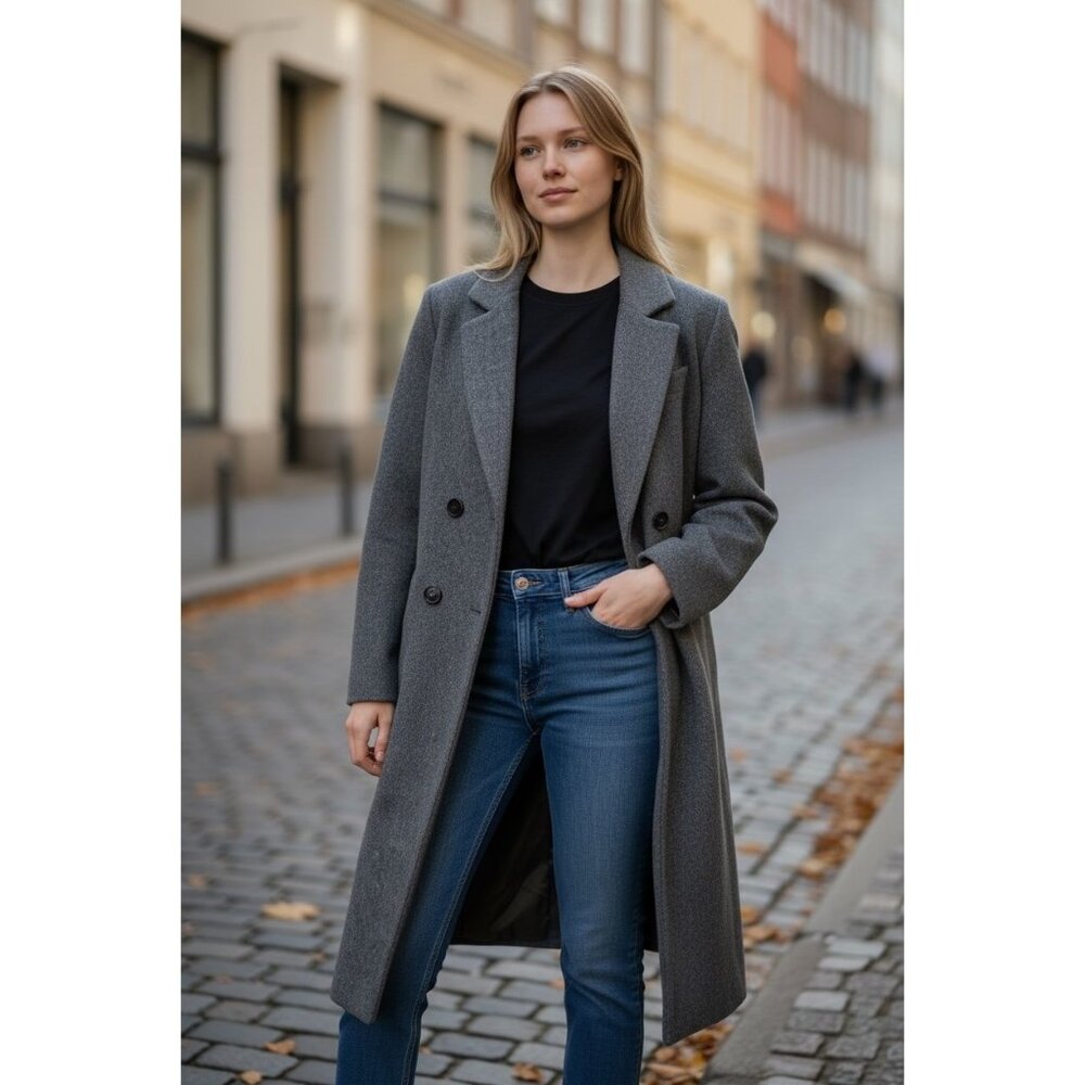 Karen 100% Wool Made in USA Double Breasted Long Wool Coat Vintage 12 14 L